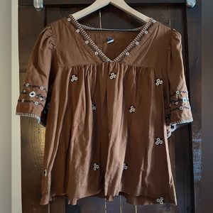 Women’s Sz. L Brown Flowy Floral Embroidered Top